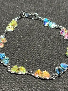 Multi-Color Heart Link Bracelet - Iridescent Heart Jewelry